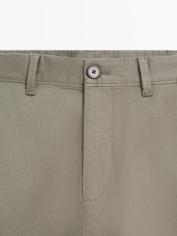 Massimo Dutti Зауженные брюки из смесовой хлопковой ткани, зеленый