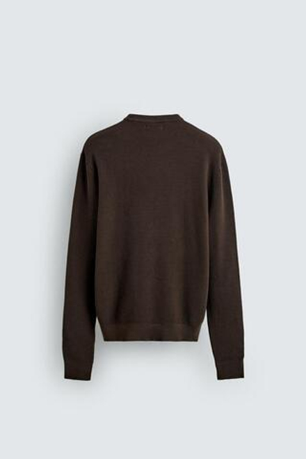 ZARA ДЖЕМПЕР КЛАССИЧЕСКОГО КРОЯ С РЕЛЬЕФНОЙ ТКАНЬЮ, КОРИЧНЕВЫЙ