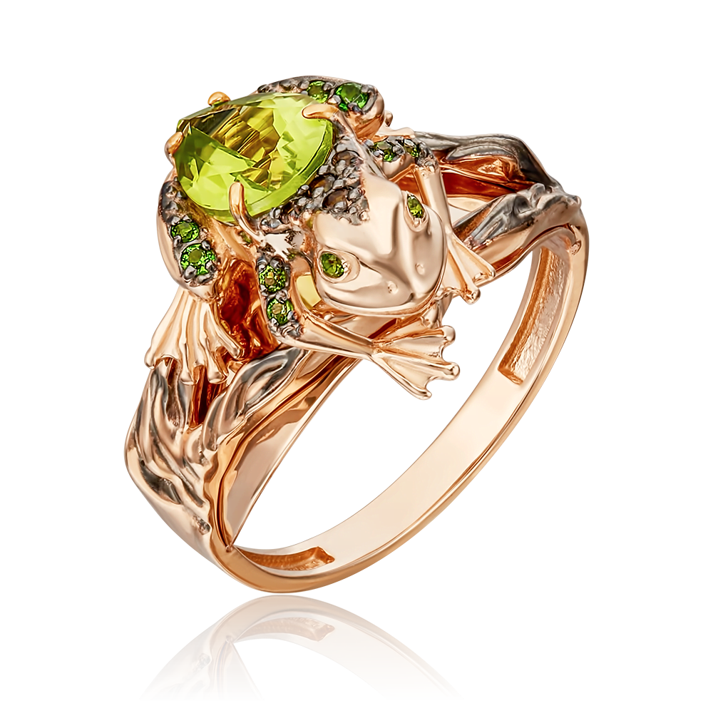 Кольцо «Лягушка» из красного золота с миксом камней
