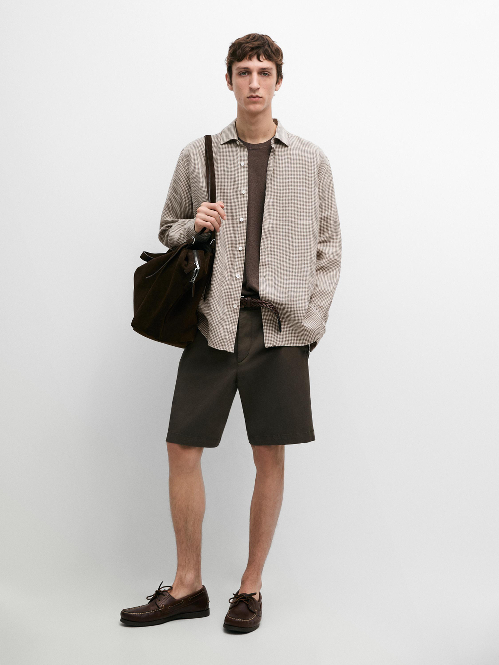 Massimo Dutti Бермуды из смесовой хлопковой ткани с карманом, темно-зеленый