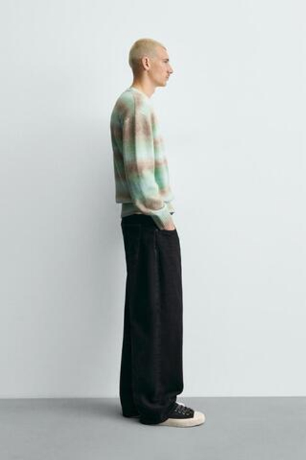 ZARA СВИТЕР ИЗ РЕЛЬЕФНОЙ ТКАНИ В ПОЛОСКУ, БИРЮЗОВЫЙ