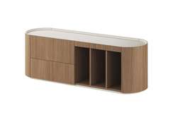 Тумба Lagom под ТВ 2 ящика 3 ниши ширина 140 см (натуральный дуб, молочный)