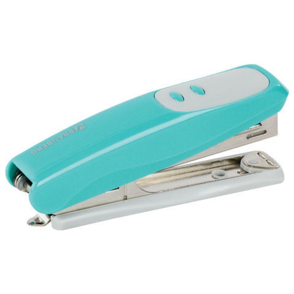 Степлер №10 BRAUBERG "Germanium", до 12 листов, с антистеплером, бирюзовый, ГАРАНТИЯ 5 ЛЕТ, 226565