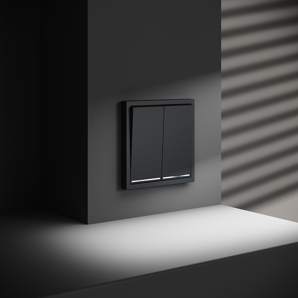 Проходной переключатель встраиваемый VOLTUM S70 двухклавишный с подсветкой 10А, (графит)