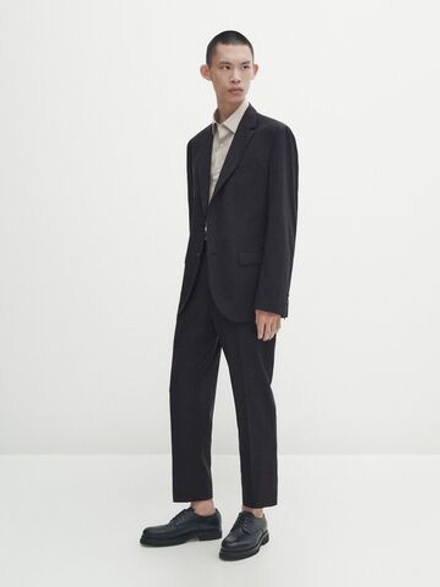 Massimo Dutti Костюмный пиджак из биэластичной шерсти серого цвета, серый