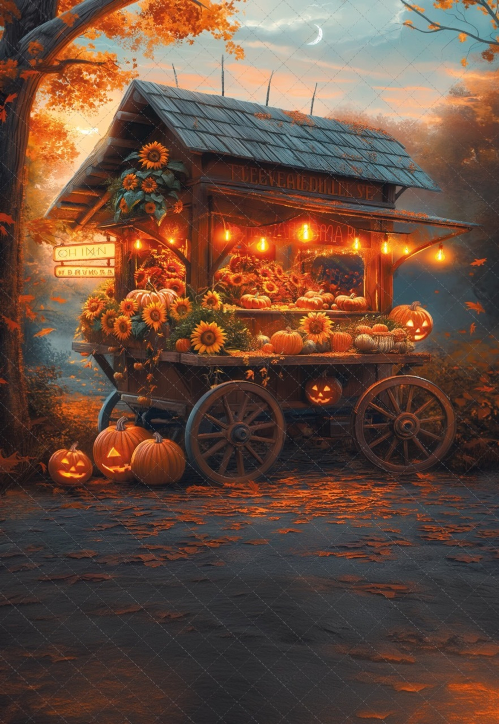 Тележка с тыквами HELLOWEEN - N1  - фон неопреновый