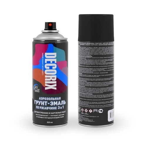 Грунт-эмаль по ржавчине  3 в 1  Черный глянцевый 520 мл (аэрозоль) (DECORIX)