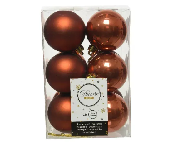 Набор пластиковых шаров Дивный 60 мм., светлый палисандр, 12 шт., Kaemingk (022011)