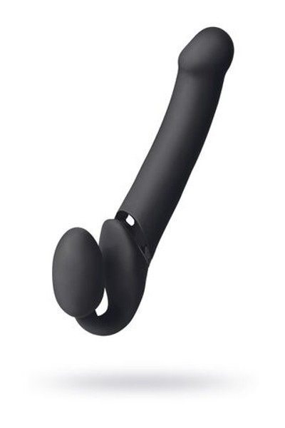 Черный безремневой вибрострапон Vibrating Bendable Strap-On - size L (Цвет: черный)