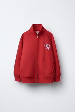 ZARA ТОЛСТОВКА С МОЛНИЕЙ И РЕЛЬЕФНЫМ ПРИНТОМ, КРАСНЫЙ