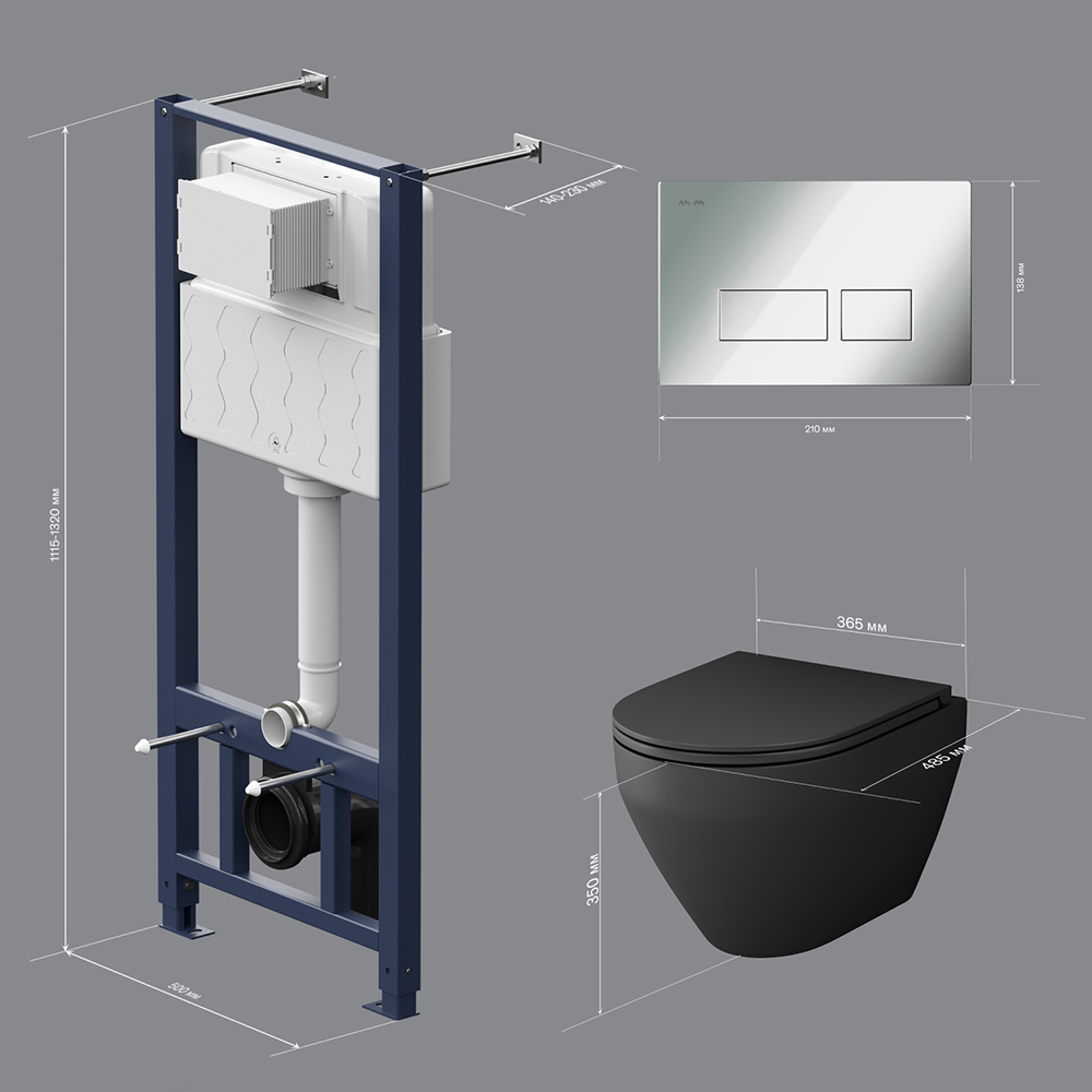 Инсталляция с подвесным унитазом FlashClean, с сиденьем микролифт и клавишей AM.PM Spirit V2.0 IS47051.701700MB