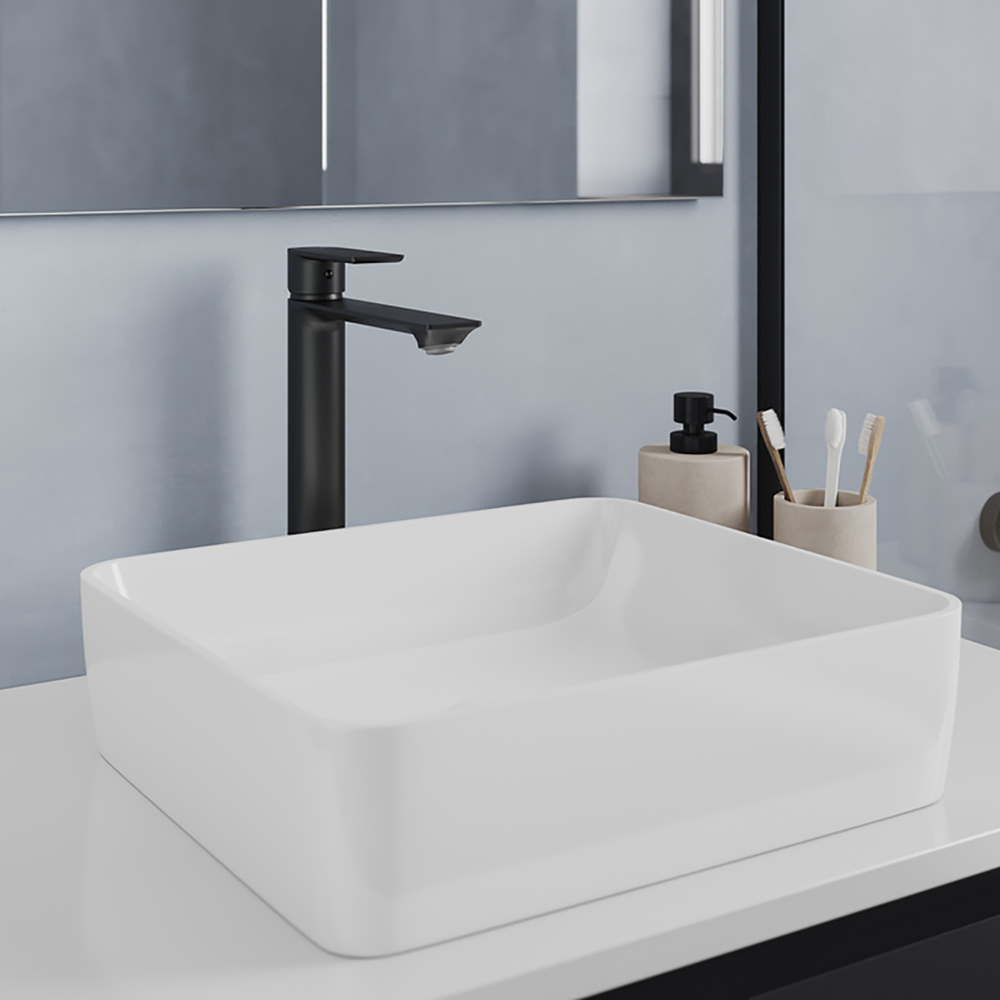 Смеситель для раковины 35к Milardo MAZBL01M01 "Maze" высокий, нерж. сталь,  п/гайку, ЧЕРНЫЙ матовый