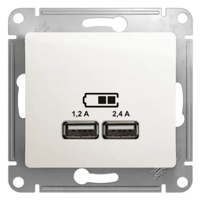 GLOSSA USB РОЗЕТКА А+С, 5В/2,4А, 2х5В/1,2А, механизм, ПЕРЛАМУТР