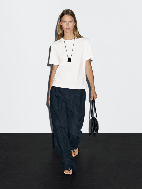 Massimo Dutti Футболка с коротким рукавом из 100% хлопка, белый