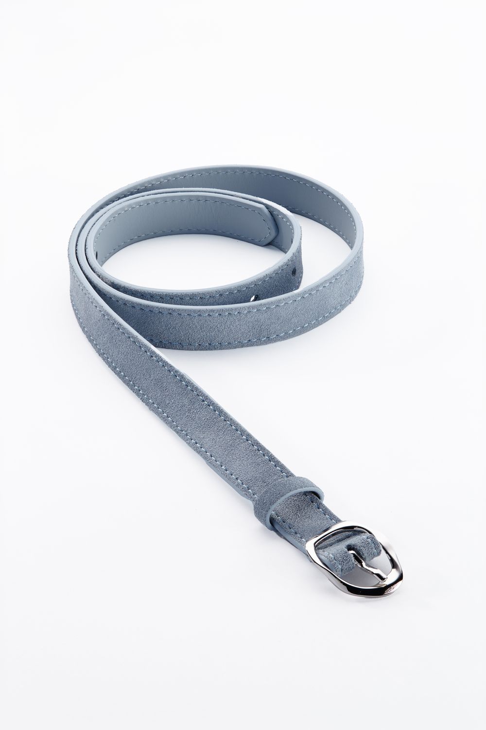 БАЗОВЫЙ ТОНКИЙ РЕМЕНЬ С МЯТОЙ ПРЯЖКОЙ ЗАМША ГОЛУБОЙ