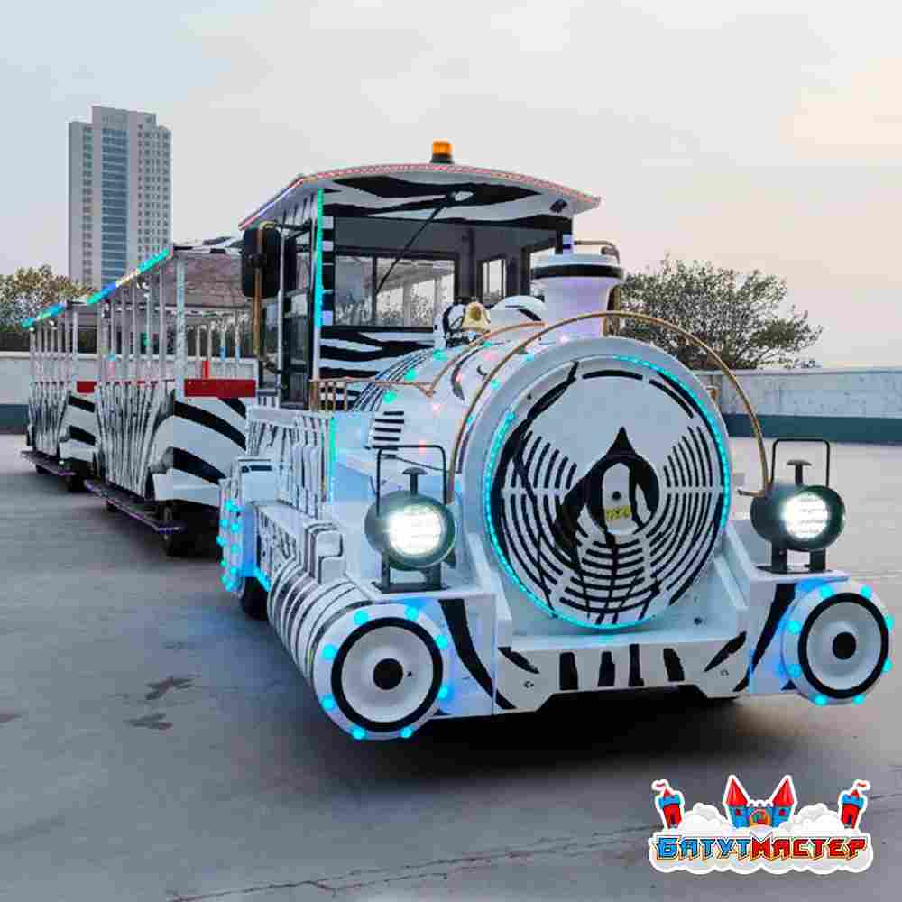 Безрельсовый паровозик «Зебралайт» 2 вагона, 25 мест, для парка