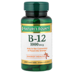 Nature's Bounty, витамин B-12, 1000 мкг, 200 таблеток, покрытых оболочкой