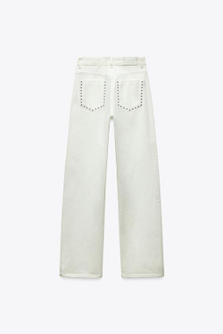 ZARA ДЖИНСЫ Z1975 STRAIGHT СО СРЕДНЕЙ ПОСАДКОЙ И ЗАКЛЕПКАМИ, БЕЛЫЙ