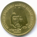 2 злотых 2009 год. Польша. История польской музыки - Чеслав Немен. Латунь AUNC