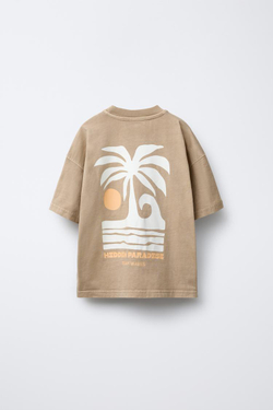 ZARA КОМПЛЕКТ ИЗ ФУТБОЛКИ И ШОРТОВ-БЕРМУДОВ GARMENT DYE, КОРИЧНЕВЫЙ