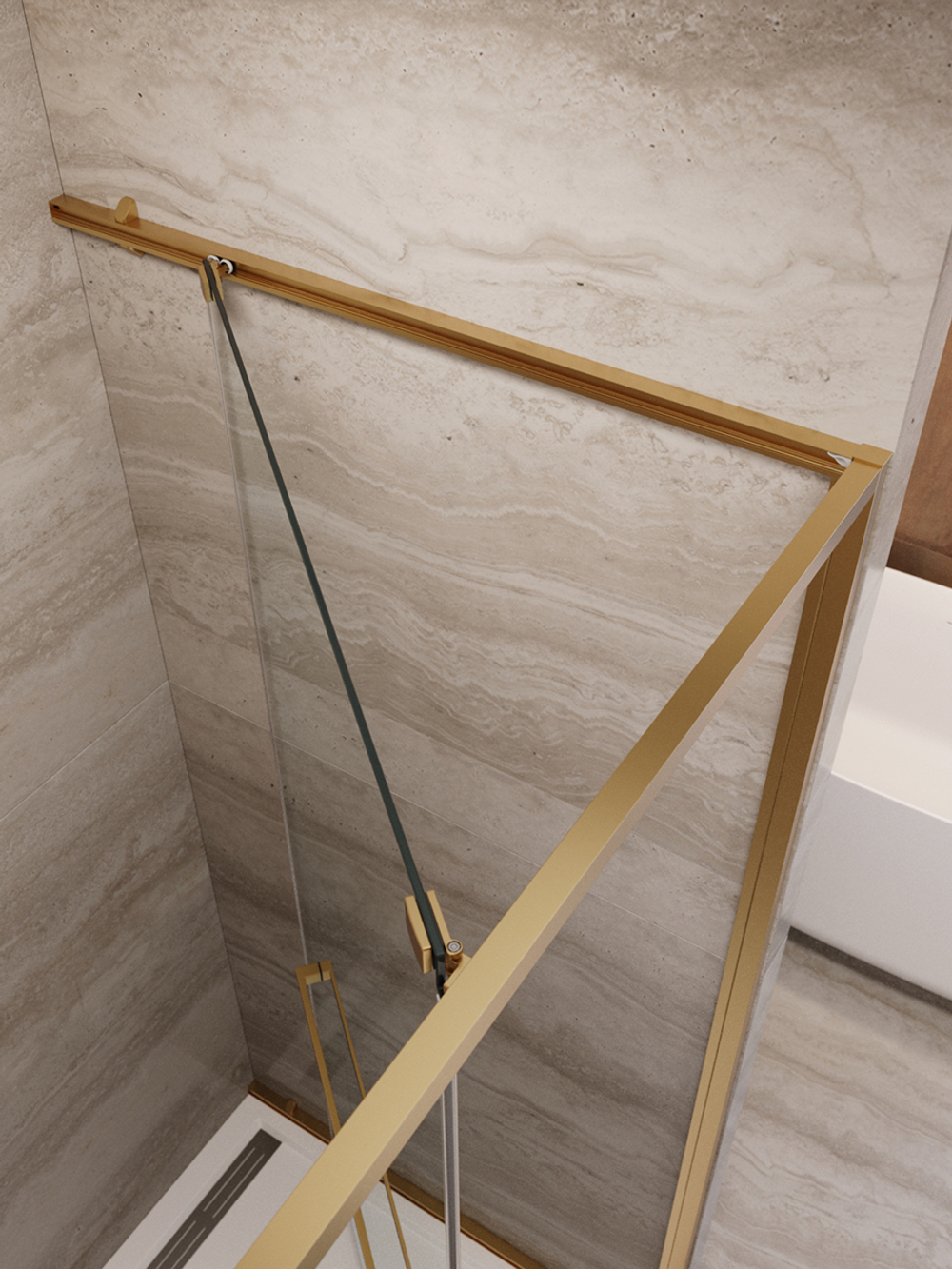 Душевая дверь Cezares LUX-B-FS-11-120-C-BORO, 120х195, профиль брашированное золото, стекло прозрачное