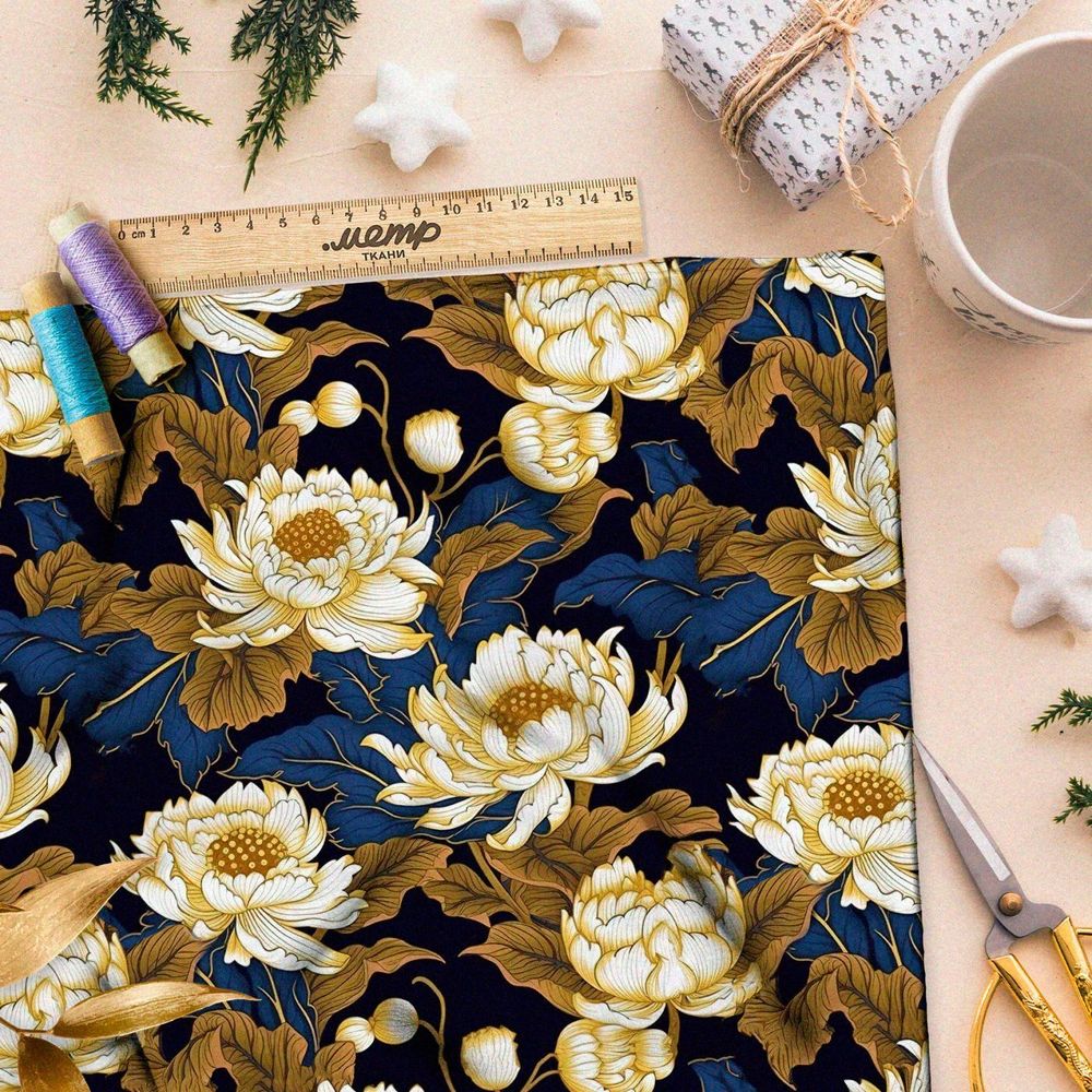 Ткань премиум габардин сказочные лилии