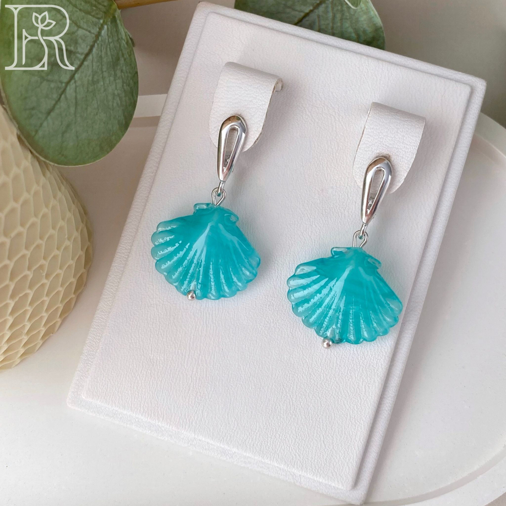 LEFIREL' Серьги серебряные женские "Русалочка" с бусинами из муранского стекла / ювелирные украшения из родированного серебра 925