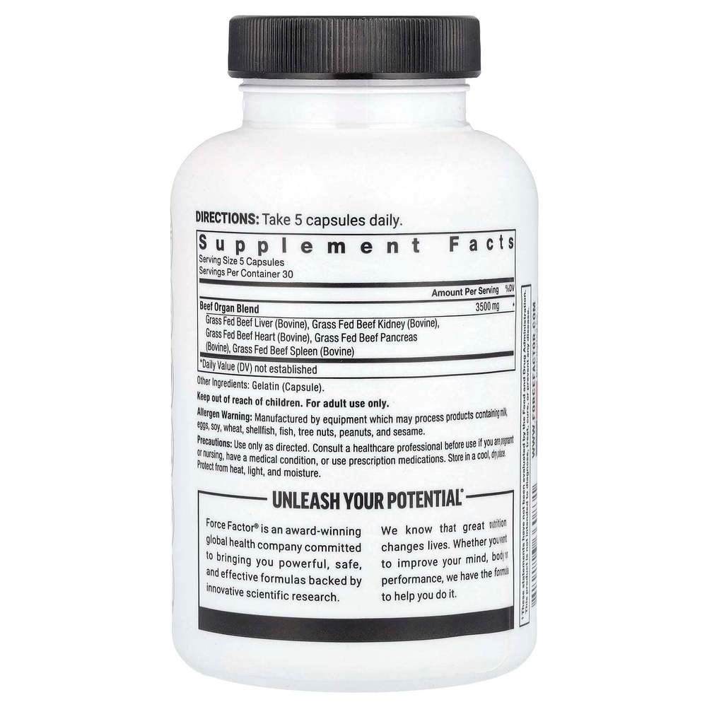 Force Factor, Primal Origins™, говяжьи органы травяного откорма, 150 капсул