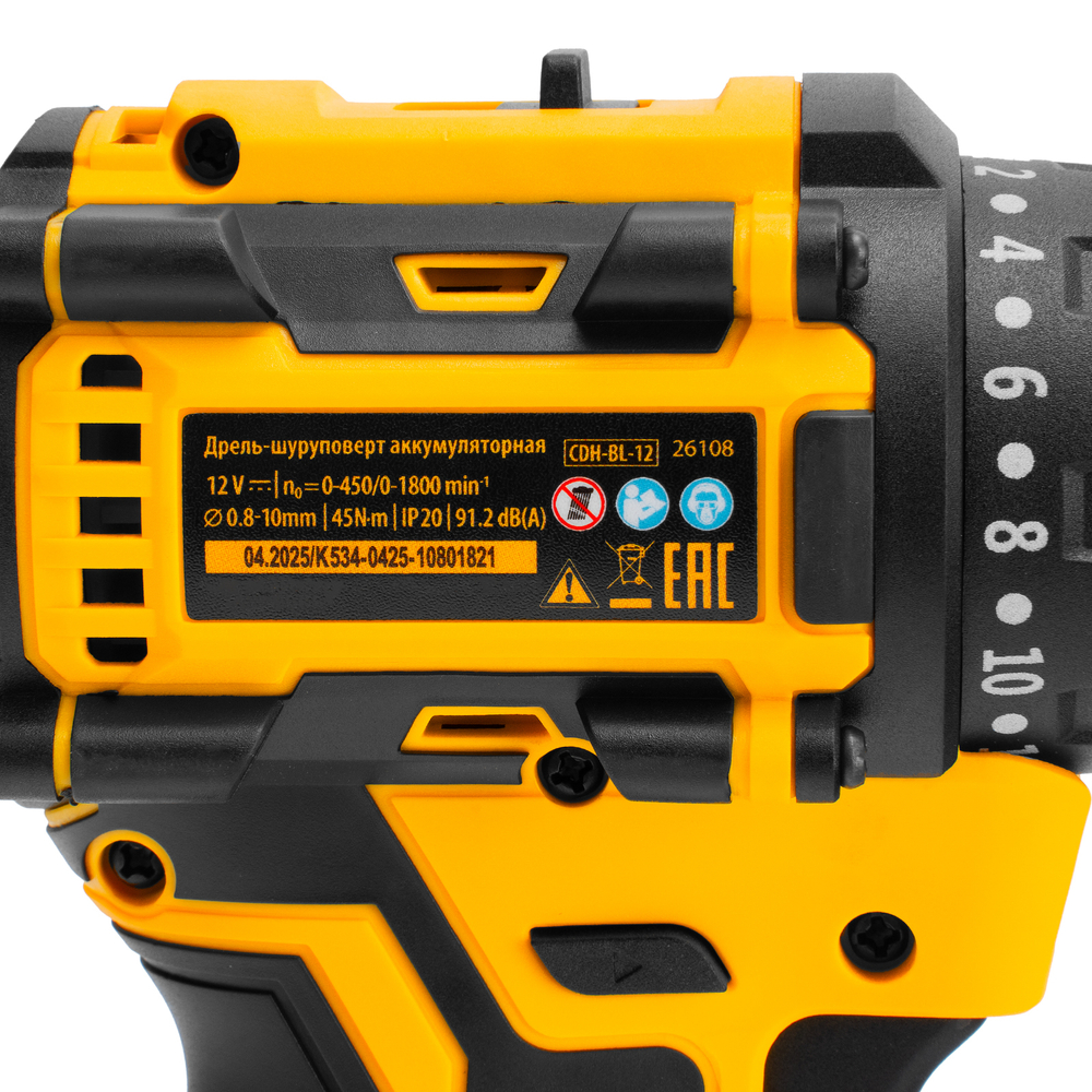 Дрель-шуруповерт аккумуляторная бесщет. CDH-BL-12, Li-Ion, 12 В Denzel