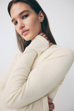 H&M Шерстяная футболка с капюшоном, светло-бежевый