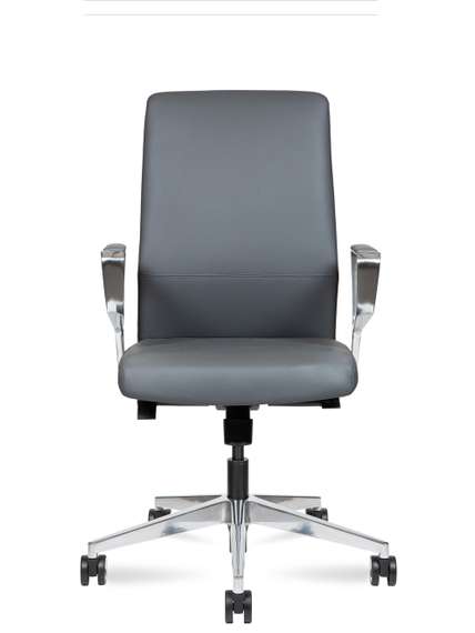Кресло офисное West LB серая кожа алюминиевая база