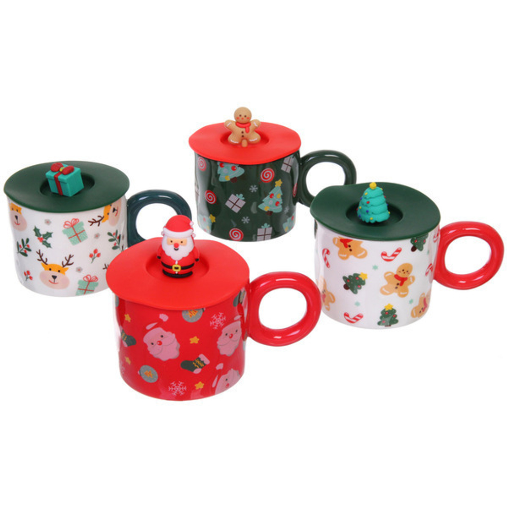 Кружка керамическая 400мл «Новогодние символы» с крышкой