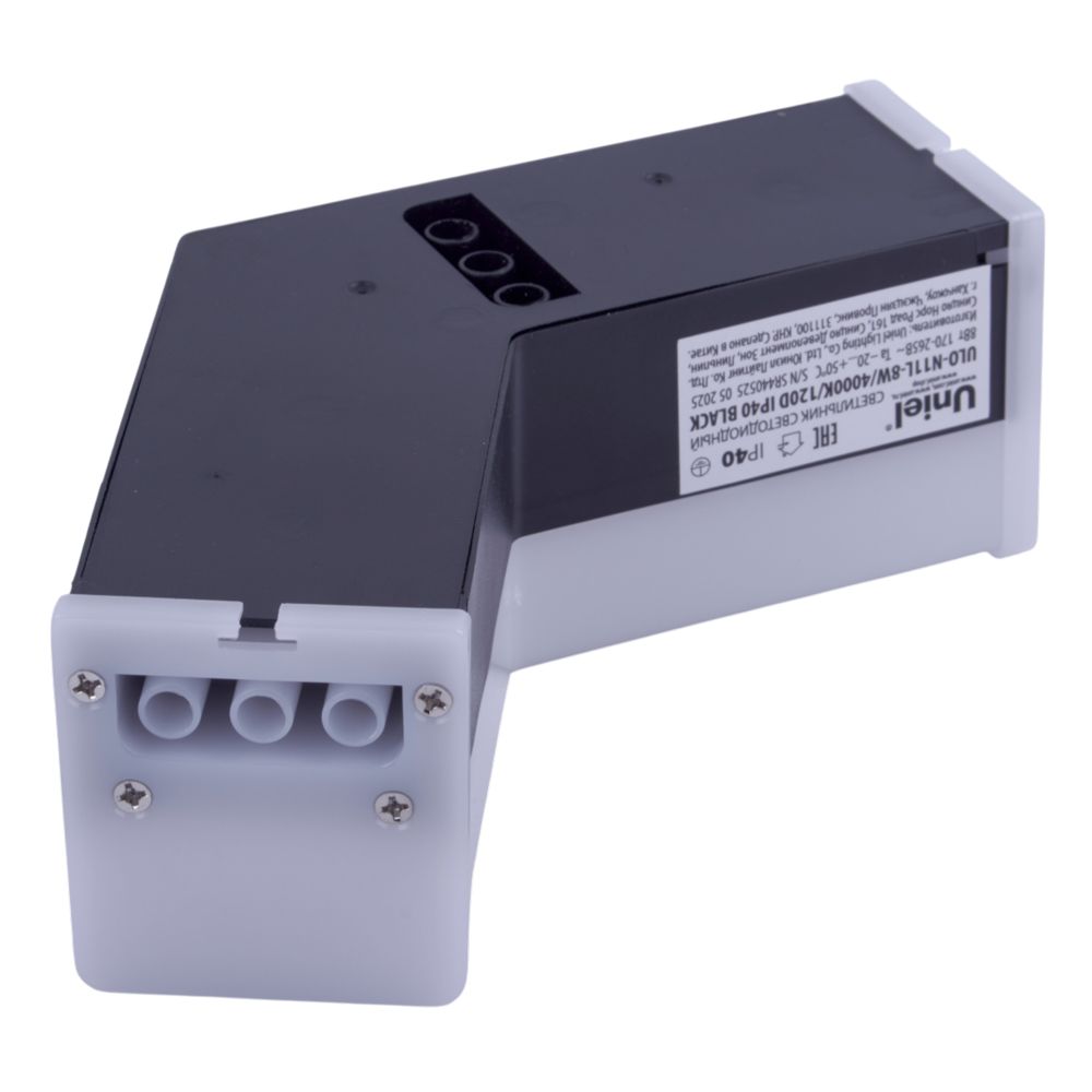 ULO-N11L-8W-4000K-120D IP40 BLACK Светильник светодиодный L-образный. Угол 120 градусов. Белый свет 4000K. 800Лм. Алюминий. Цвет черный. TM Uniel
