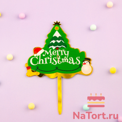 Топпер «Merry Christmas» елочка со снеговиком