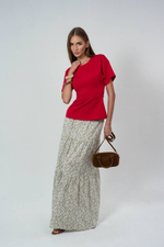 Юбка из хлопка ярусная в мелкий цветочек в макси длине