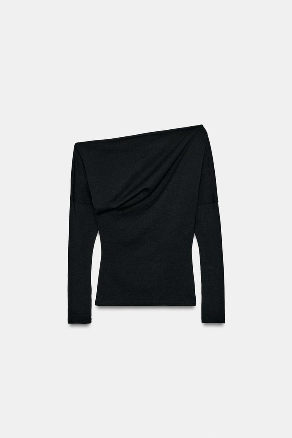 ZARA ТОП АСИММЕТРИЧНОГО КРОЯ ИЗ МЯГКОЙ ТКАНИ, ЧЕРНЫЙ