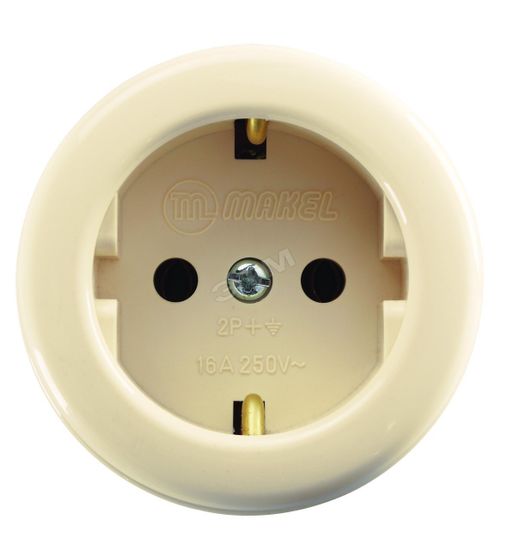 Розетка MAKEL 1-местная круглая крем о/п c/з 16А 250В