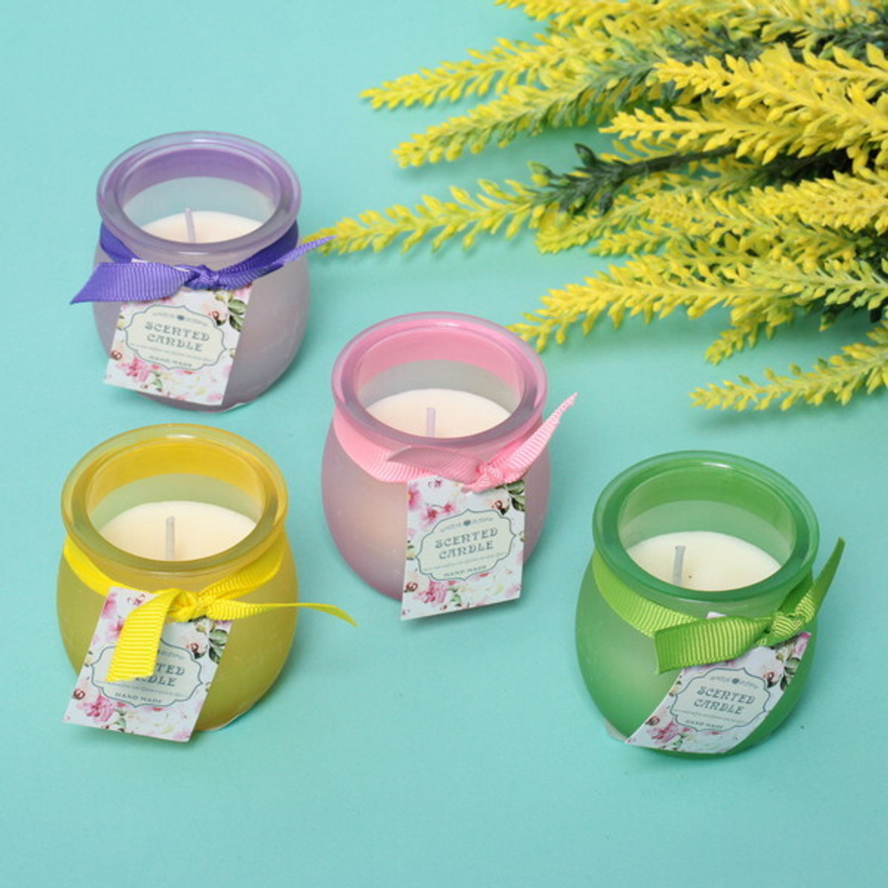 Свеча «Home decoration-Криспи» 5*5,5см в подсвечнике, микс 4 цвета C4015