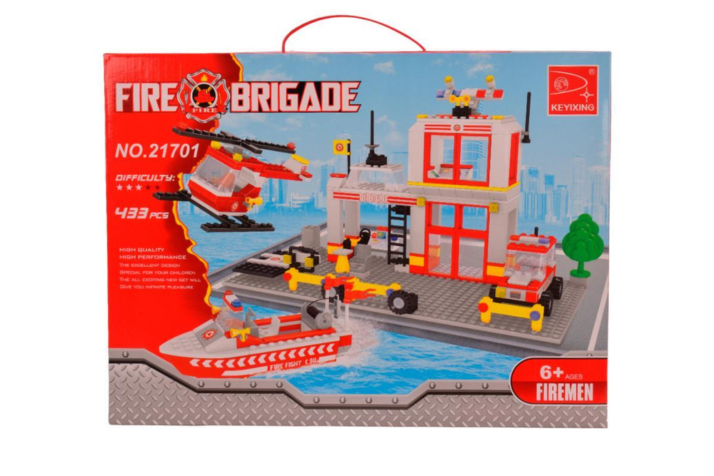 Конструктор блочный Аусини Пожарная бригада 433дет., коробка 21701