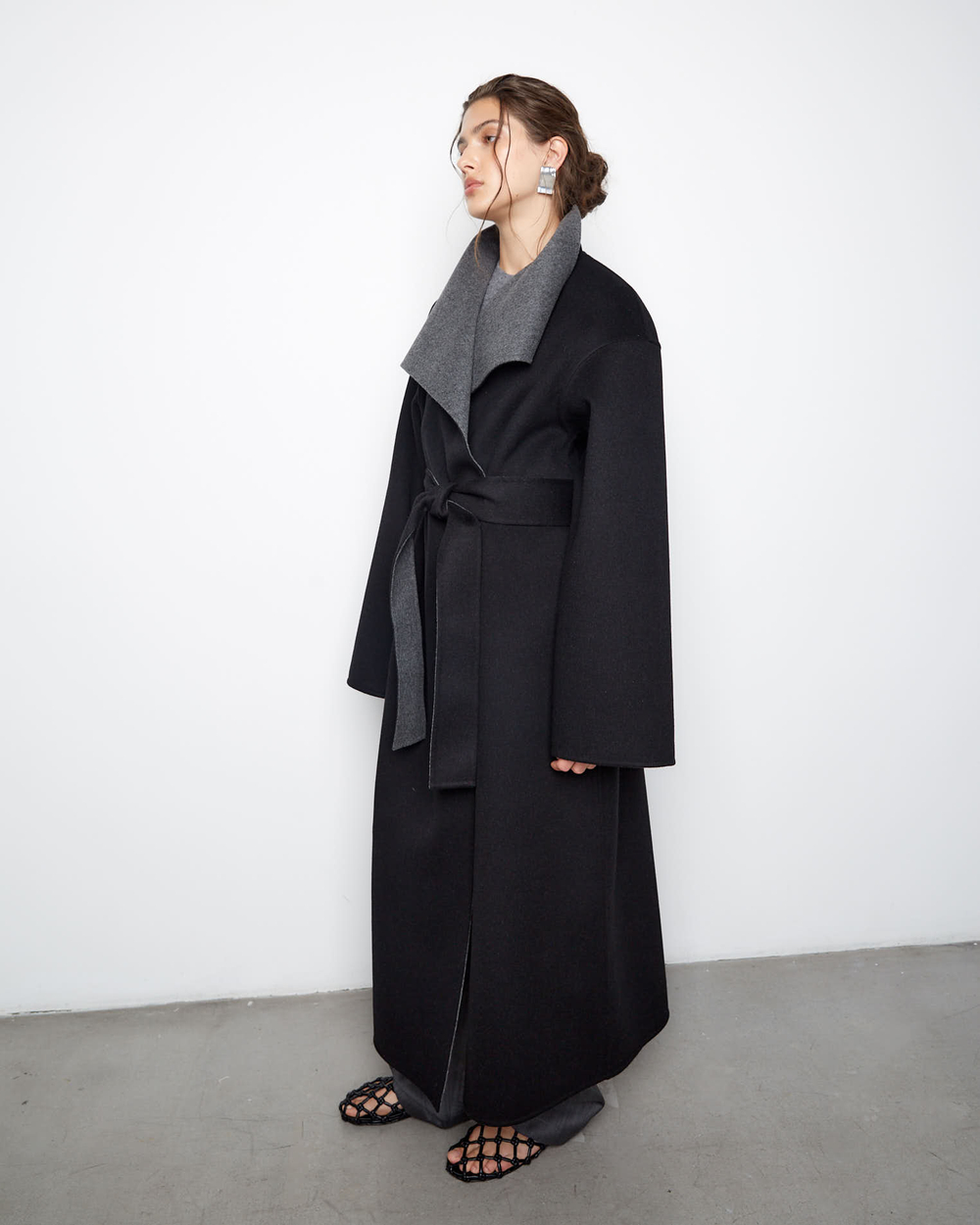 Пальто двухстороннее из шерсти Берберри серый/черный