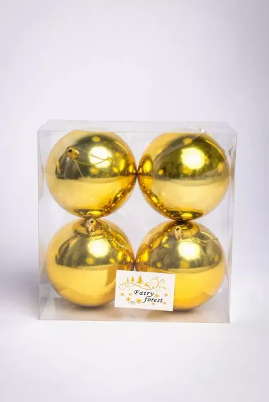 Набор пластиковых шаров Глория 100 мм., золото глянцевый, 4 шт., ЕлкиТорг (150425)