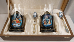 Чайный набор подстаканников (Ручная роспись Палех) №14