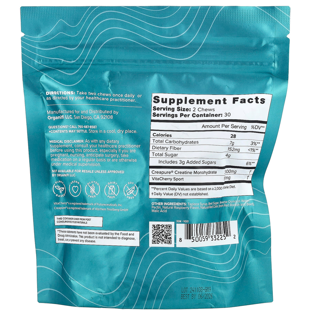 Organifi, Creatine Chews™, со вкусом вишни, 60 жевательных таблеток