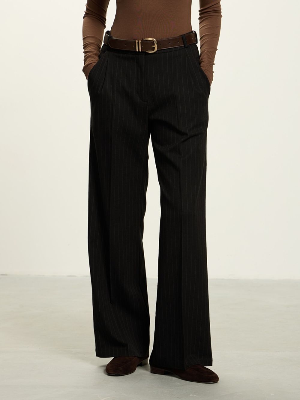 Брюки палаццо черная полоска шерсть