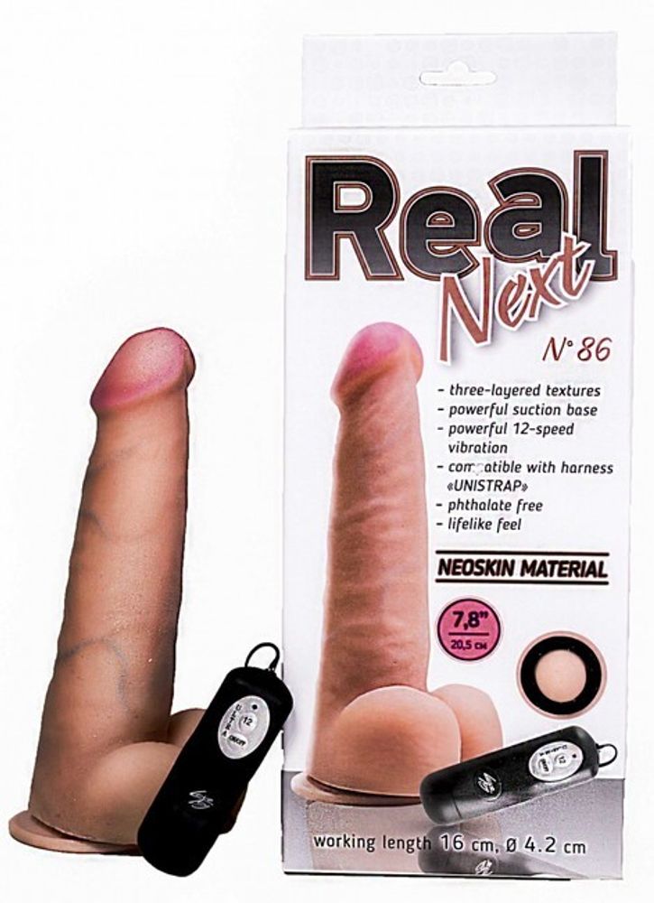 Реалистичный вибратор Real Next 7,8&#39;&#39;№ 86 , вторая кожа, 12 режимов (20,5 см , телесный ) (Цвет: телесный)