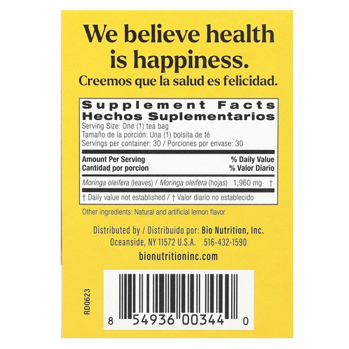 Bio Nutrition, Moringa Tea, лимон, без кофеина, 30 чайных пакетиков, 58,8 г (2,1 унции)