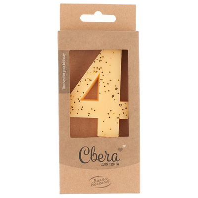 Свеча-цифра ЭКО, Кремовый, с блестками, "4", 7,5 см