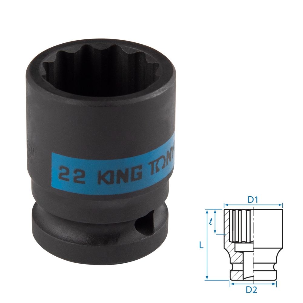 KING TONY (453022M) Головка торцевая ударная двенадцатигранная 1/2", 22 мм