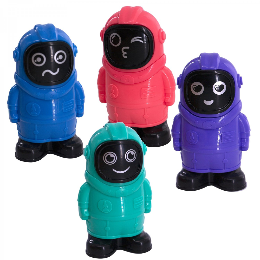 Точилка пластиковая с ластиком Alingar "Астронавты", 2 отверстия, контейнер, ассорти, картонная упаковка