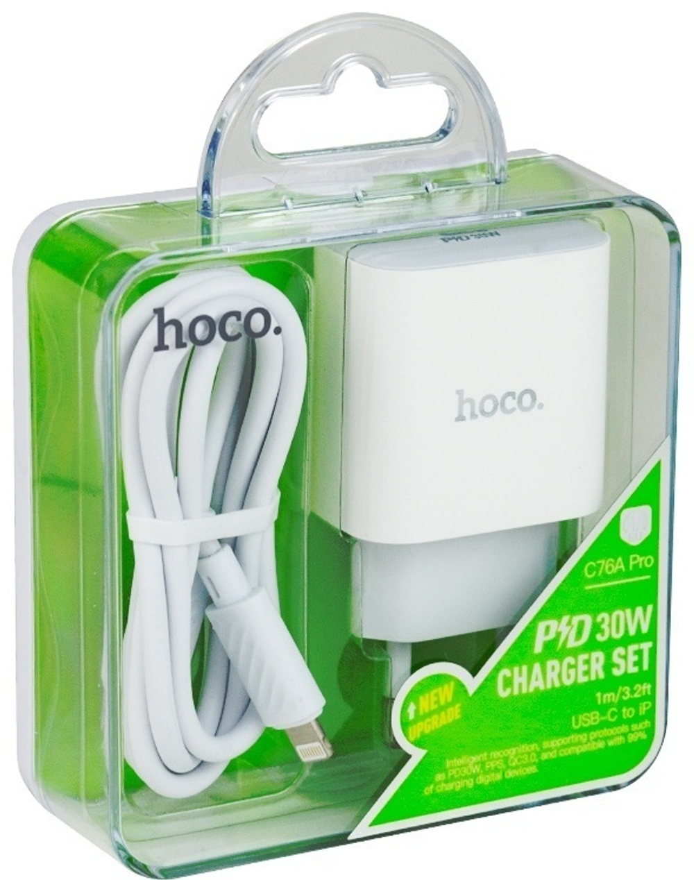 Сетевой адаптер питания HOCO C76A Pro PD 30W + кабель Type C-Lightning (белый)